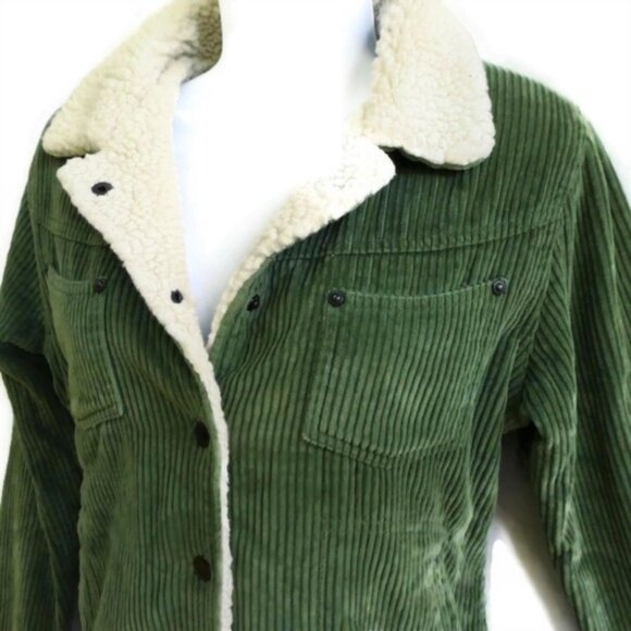 Vintage Big Chill Jacket Corduroy Sherpa 90s Button Snaps Green Pockets S - Picture 6 of 8